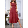 MEROKEETY Womens One Shoulder Smocked Summer Sleeveless Midi Dresses | Side Slit, Tiered, High Waist, Shoulder Tie, Flowy, A Line, Formal, Cocktail Party, Wedding Guest, Beach, Vacation Long Dress(Wine)