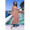 MEROKEETY Womens One Shoulder Smocked Summer Sleeveless Midi Dresses | Side Slit, Tiered, High Waist, Shoulder Tie, Flowy, A Line, Formal, Cocktail Party, Wedding Guest, Beach, Vacation Long Dress(Pink)