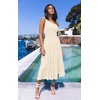 MEROKEETY Womens One Shoulder Smocked Summer Sleeveless Midi Dresses | Side Slit, Tiered, High Waist, Shoulder Tie, Flowy, A Line, Formal, Cocktail Party, Wedding Guest, Beach, Vacation Long Dress(Beige)
