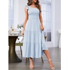 MEROKEETY Womens One Shoulder Smocked Summer Sleeveless Midi Dresses | Side Slit, Tiered, High Waist, Shoulder Tie, Flowy, A Line, Formal, Cocktail Party, Wedding Guest, Beach, Vacation Long Dress(Light Blue)
