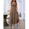 MEROKEETY Womens One Shoulder Smocked Summer Sleeveless Midi Dresses | Side Slit, Tiered, High Waist, Shoulder Tie, Flowy, A Line, Formal, Cocktail Party, Wedding Guest, Beach, Vacation Long Dress(Coffee)