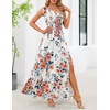 MEROKEETY Womens One Shoulder Smocked Summer Sleeveless Midi Dresses | Side Slit, Tiered, High Waist, Shoulder Tie, Flowy, A Line, Formal, Cocktail Party, Wedding Guest, Beach, Vacation Long Dress(White Red)