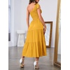 MEROKEETY Womens One Shoulder Smocked Summer Sleeveless Midi Dresses | Side Slit, Tiered, High Waist, Shoulder Tie, Flowy, A Line, Formal, Cocktail Party, Wedding Guest, Beach, Vacation Long Dress(Mustard)