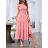 MEROKEETY Womens One Shoulder Smocked Summer Sleeveless Midi Dresses | Side Slit, Tiered, High Waist, Shoulder Tie, Flowy, A Line, Formal, Cocktail Party, Wedding Guest, Beach, Vacation Long Dress(Light Pink)