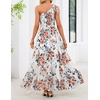 MEROKEETY Womens One Shoulder Smocked Summer Sleeveless Midi Dresses | Side Slit, Tiered, High Waist, Shoulder Tie, Flowy, A Line, Formal, Cocktail Party, Wedding Guest, Beach, Vacation Long Dress(White Red)
