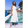 MEROKEETY Womens One Shoulder Smocked Summer Sleeveless Midi Dresses | Side Slit, Tiered, High Waist, Shoulder Tie, Flowy, A Line, Formal, Cocktail Party, Wedding Guest, Beach, Vacation Long Dress(White)