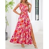 MEROKEETY Womens One Shoulder Smocked Summer Sleeveless Midi Dresses | Side Slit, Tiered, High Waist, Shoulder Tie, Flowy, A Line, Formal, Cocktail Party, Wedding Guest, Beach, Vacation Long Dress(Orange Floral)