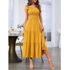 MEROKEETY Womens One Shoulder Smocked Summer Sleeveless Midi Dresses | Side Slit, Tiered, High Waist, Shoulder Tie, Flowy, A Line, Formal, Cocktail Party, Wedding Guest, Beach, Vacation Long Dress(Mustard)