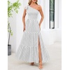 MEROKEETY Womens One Shoulder Smocked Summer Sleeveless Midi Dresses | Side Slit, Tiered, High Waist, Shoulder Tie, Flowy, A Line, Formal, Cocktail Party, Wedding Guest, Beach, Vacation Long Dress(White Black)