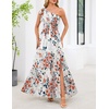 MEROKEETY Womens One Shoulder Smocked Summer Sleeveless Midi Dresses | Side Slit, Tiered, High Waist, Shoulder Tie, Flowy, A Line, Formal, Cocktail Party, Wedding Guest, Beach, Vacation Long Dress(White Red)