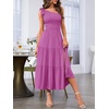 MEROKEETY Womens One Shoulder Smocked Summer Sleeveless Midi Dresses | Side Slit, Tiered, High Waist, Shoulder Tie, Flowy, A Line, Formal, Cocktail Party, Wedding Guest, Beach, Vacation Long Dress(Plum)