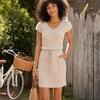 MEROKEETY Women’s Summer Cap Sleeve T-Shirt Mini Dress | 2026, V Neck, Stretchable, Tie Waist, Cinched, Beach Vacation, Shirt Sundress, Pockets, Casual, Travel Boat Outfit(Apricot)