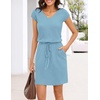 MEROKEETY Women’s Summer Cap Sleeve T-Shirt Mini Dress | 2026, V Neck, Stretchable, Tie Waist, Cinched, Beach Vacation, Shirt Sundress, Pockets, Casual, Travel Boat Outfit(Blue)