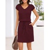 MEROKEETY Women’s Summer Cap Sleeve T-Shirt Mini Dress | 2026, V Neck, Stretchable, Tie Waist, Cinched, Beach Vacation, Shirt Sundress, Pockets, Casual, Travel Boat Outfit(Burgundy)