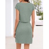 MEROKEETY Women’s Summer Cap Sleeve T-Shirt Mini Dress | 2026, V Neck, Stretchable, Tie Waist, Cinched, Beach Vacation, Shirt Sundress, Pockets, Casual, Travel Boat Outfit(Seagrass)