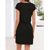 MEROKEETY Women’s Summer Cap Sleeve T-Shirt Mini Dress | 2026, V Neck, Stretchable, Tie Waist, Cinched, Beach Vacation, Shirt Sundress, Pockets, Casual, Travel Boat Outfit(Black)