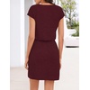 MEROKEETY Women’s Summer Cap Sleeve T-Shirt Mini Dress | 2026, V Neck, Stretchable, Tie Waist, Cinched, Beach Vacation, Shirt Sundress, Pockets, Casual, Travel Boat Outfit(Burgundy)