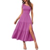 MEROKEETY Womens One Shoulder Smocked Summer Sleeveless Midi Dresses | Side Slit, Tiered, High Waist, Shoulder Tie, Flowy, A Line, Formal, Cocktail Party, Wedding Guest, Beach, Vacation Long Dress(Plum)