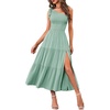 MEROKEETY Womens One Shoulder Smocked Summer Sleeveless Midi Dresses | Side Slit, Tiered, High Waist, Shoulder Tie, Flowy, A Line, Formal, Cocktail Party, Wedding Guest, Beach, Vacation Long Dress(Sage)