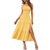 MEROKEETY Womens One Shoulder Smocked Summer Sleeveless Midi Dresses | Side Slit, Tiered, High Waist, Shoulder Tie, Flowy, A Line, Formal, Cocktail Party, Wedding Guest, Beach, Vacation Long Dress(Yellow)