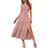 MEROKEETY Womens One Shoulder Smocked Summer Sleeveless Midi Dresses | Side Slit, Tiered, High Waist, Shoulder Tie, Flowy, A Line, Formal, Cocktail Party, Wedding Guest, Beach, Vacation Long Dress(Pink)