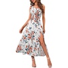 MEROKEETY Womens One Shoulder Smocked Summer Sleeveless Midi Dresses | Side Slit, Tiered, High Waist, Shoulder Tie, Flowy, A Line, Formal, Cocktail Party, Wedding Guest, Beach, Vacation Long Dress(White Red)