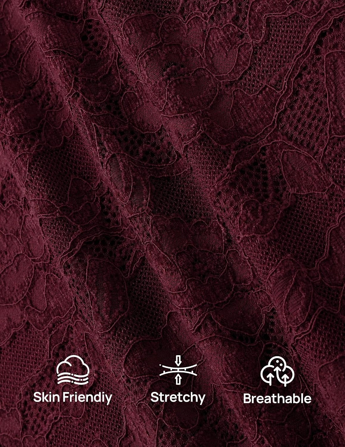image:imageMEROKEETY Women Fall Lace Long Bell Sleeve Blouse V Neck Dressy Shirt Tops 2026 Trendy Fitted Floral Jacquard Mesh Sheer Sleeves Torsolined Business Casual Fashion Outfit Winter ClothesBurgundy