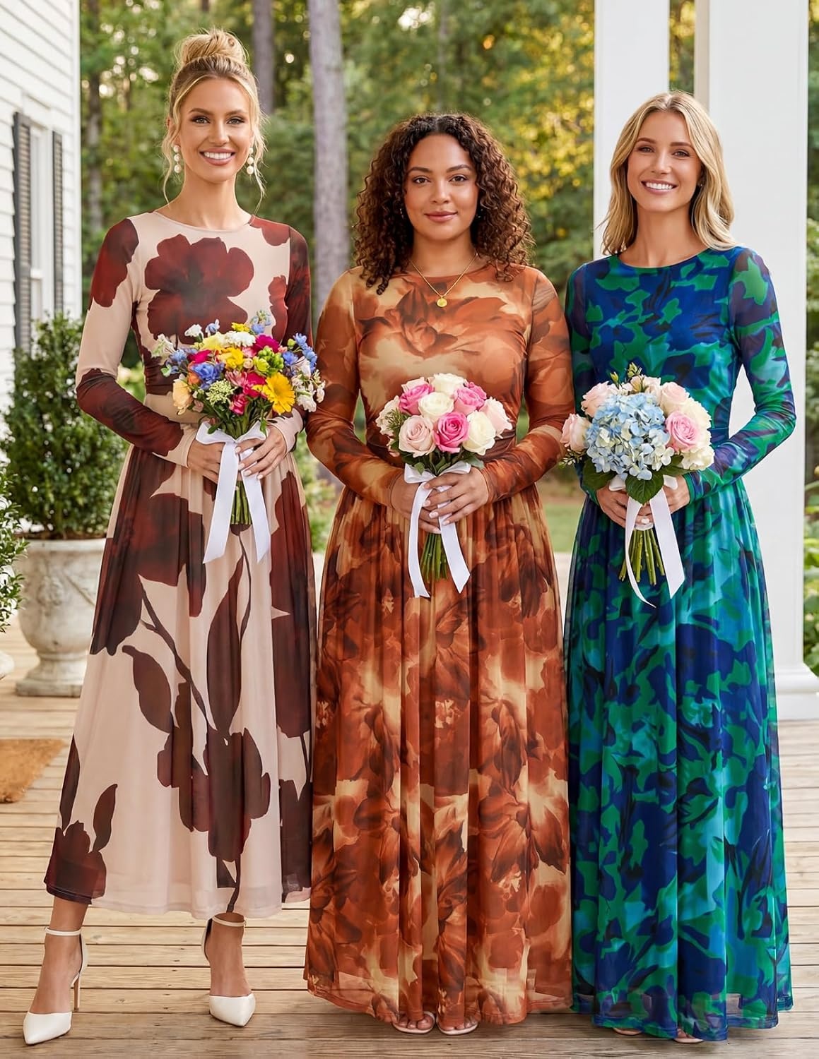 image:imageMEROKEETY Womens Fall Wedding Guest Cocktail Long Sleeve Floral Maxi Dress 2026 Winter Crewneck High Waist A Line Flowy Pleated Lined Party Baby Shower Elegant Formal Long Dress with PocketsGreen