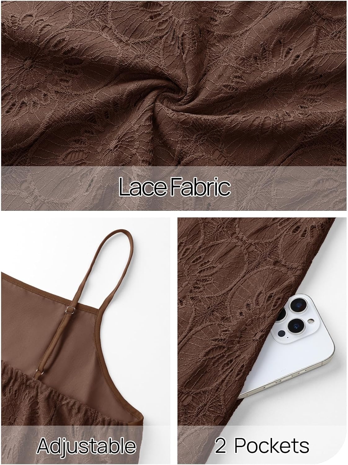 image:imageMEROKEETY Womens Summer Maxi Dress Boho Spaghetti Straps Sundress Sleeveless Casual Floral Lace Eyelet Fully Lined Flowy A Line Cute Trendy Long Dress for Beach Vacation TravelBrown