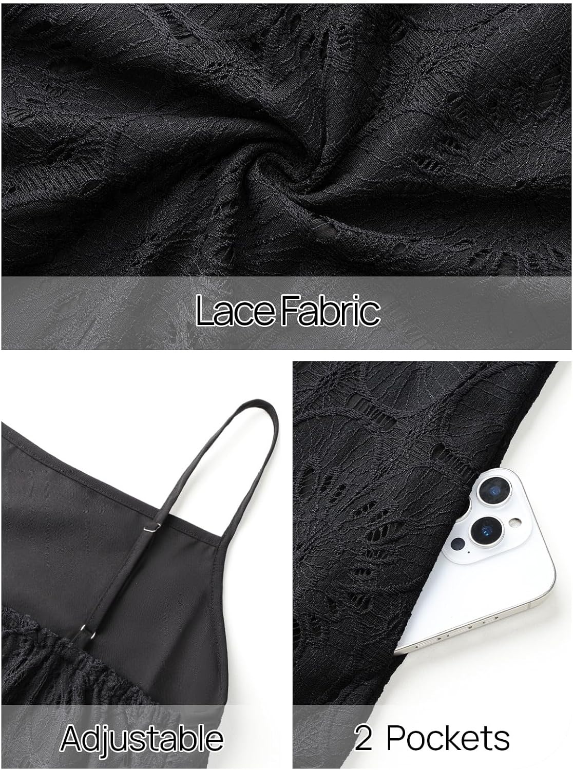 image:imageMEROKEETY Womens Summer Maxi Dress Boho Spaghetti Straps Sundress Sleeveless Casual Floral Lace Eyelet Fully Lined Flowy A Line Cute Trendy Long Dress for Beach Vacation TravelBlack