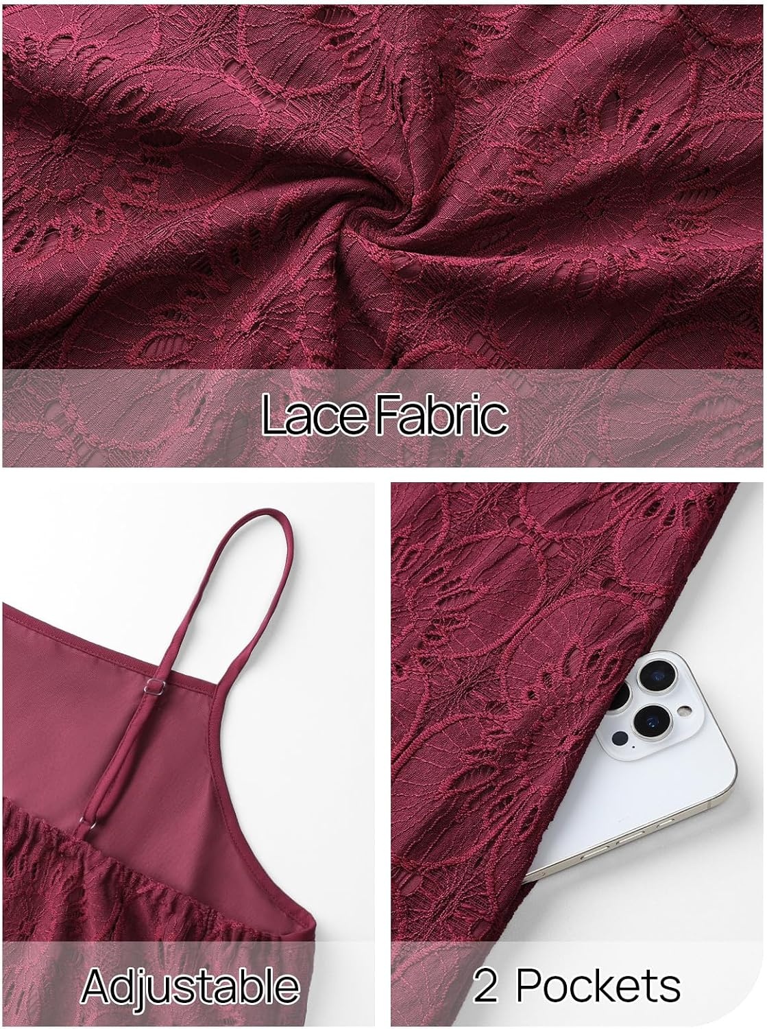 image:imageMEROKEETY Womens Summer Maxi Dress Boho Spaghetti Straps Sundress Sleeveless Casual Floral Lace Eyelet Fully Lined Flowy A Line Cute Trendy Long Dress for Beach Vacation TravelWine