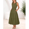 MEROKEETY Summer Casual Sleeveless V Neck Midi Maxi Cotton Dress Women 2026 | Shirred Waist, Eyelets, Tiered, Lined, with Pockets, Boho, Semi Formal, Modest, Vacation, Bridal Shower, Church, Long Dresses(Armygreen)
