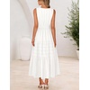 MEROKEETY Summer Casual Sleeveless V Neck Midi Maxi Cotton Dress Women 2026 | Shirred Waist, Eyelets, Tiered, Lined, with Pockets, Boho, Semi Formal, Modest, Vacation, Bridal Shower, Church, Long Dresses(White)