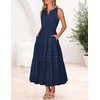 MEROKEETY Summer Casual Sleeveless V Neck Midi Maxi Cotton Dress Women 2026 | Shirred Waist, Eyelets, Tiered, Lined, with Pockets, Boho, Semi Formal, Modest, Vacation, Bridal Shower, Church, Long Dresses(Navy)