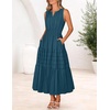 MEROKEETY Summer Casual Sleeveless V Neck Midi Maxi Cotton Dress Women 2026 | Shirred Waist, Eyelets, Tiered, Lined, with Pockets, Boho, Semi Formal, Modest, Vacation, Bridal Shower, Church, Long Dresses(Teal)