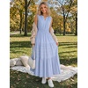 MEROKEETY Summer Casual Sleeveless V Neck Midi Maxi Cotton Dress Women 2026 | Shirred Waist, Eyelets, Tiered, Lined, with Pockets, Boho, Semi Formal, Modest, Vacation, Bridal Shower, Church, Long Dresses(Blue)