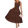 MEROKEETY Summer Casual Sleeveless V Neck Midi Maxi Cotton Dress Women 2026 | Shirred Waist, Eyelets, Tiered, Lined, with Pockets, Boho, Semi Formal, Modest, Vacation, Bridal Shower, Church, Long Dresses(Coffee)