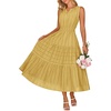 MEROKEETY Summer Casual Sleeveless V Neck Midi Maxi Cotton Dress Women 2026 | Shirred Waist, Eyelets, Tiered, Lined, with Pockets, Boho, Semi Formal, Modest, Vacation, Bridal Shower, Church, Long Dresses(Yellow)