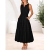 MEROKEETY Summer Casual Sleeveless V Neck Midi Maxi Cotton Dress Women 2026 | Shirred Waist, Eyelets, Tiered, Lined, with Pockets, Boho, Semi Formal, Modest, Vacation, Bridal Shower, Church, Long Dresses(Black)