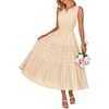 MEROKEETY Summer Casual Sleeveless V Neck Midi Maxi Cotton Dress Women 2026 | Shirred Waist, Eyelets, Tiered, Lined, with Pockets, Boho, Semi Formal, Modest, Vacation, Bridal Shower, Church, Long Dresses(Apricot)