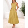 MEROKEETY Summer Casual Sleeveless V Neck Midi Maxi Cotton Dress Women 2026 | Shirred Waist, Eyelets, Tiered, Lined, with Pockets, Boho, Semi Formal, Modest, Vacation, Bridal Shower, Church, Long Dresses(Yellow)