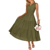 MEROKEETY Summer Casual Sleeveless V Neck Midi Maxi Cotton Dress Women 2026 | Shirred Waist, Eyelets, Tiered, Lined, with Pockets, Boho, Semi Formal, Modest, Vacation, Bridal Shower, Church, Long Dresses(Armygreen)