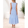 MEROKEETY Summer Casual Sleeveless V Neck Midi Maxi Cotton Dress Women 2026 | Shirred Waist, Eyelets, Tiered, Lined, with Pockets, Boho, Semi Formal, Modest, Vacation, Bridal Shower, Church, Long Dresses(Bluegingham)