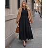 MEROKEETY Summer Casual Sleeveless V Neck Midi Maxi Cotton Dress Women 2026 | Shirred Waist, Eyelets, Tiered, Lined, with Pockets, Boho, Semi Formal, Modest, Vacation, Bridal Shower, Church, Long Dresses(Black)