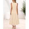 MEROKEETY Summer Casual Sleeveless V Neck Midi Maxi Cotton Dress Women 2026 | Shirred Waist, Eyelets, Tiered, Lined, with Pockets, Boho, Semi Formal, Modest, Vacation, Bridal Shower, Church, Long Dresses(Apricot)