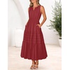 MEROKEETY Summer Casual Sleeveless V Neck Midi Maxi Cotton Dress Women 2026 | Shirred Waist, Eyelets, Tiered, Lined, with Pockets, Boho, Semi Formal, Modest, Vacation, Bridal Shower, Church, Long Dresses(Red)