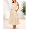 MEROKEETY Summer Casual Sleeveless V Neck Midi Maxi Cotton Dress Women 2026 | Shirred Waist, Eyelets, Tiered, Lined, with Pockets, Boho, Semi Formal, Modest, Vacation, Bridal Shower, Church, Long Dresses(Apricot)