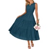 MEROKEETY Summer Casual Sleeveless V Neck Midi Maxi Cotton Dress Women 2026 | Shirred Waist, Eyelets, Tiered, Lined, with Pockets, Boho, Semi Formal, Modest, Vacation, Bridal Shower, Church, Long Dresses(Teal)
