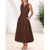 MEROKEETY Summer Casual Sleeveless V Neck Midi Maxi Cotton Dress Women 2026 | Shirred Waist, Eyelets, Tiered, Lined, with Pockets, Boho, Semi Formal, Modest, Vacation, Bridal Shower, Church, Long Dresses(Coffee)