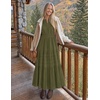 MEROKEETY Summer Casual Sleeveless V Neck Midi Maxi Cotton Dress Women 2026 | Shirred Waist, Eyelets, Tiered, Lined, with Pockets, Boho, Semi Formal, Modest, Vacation, Bridal Shower, Church, Long Dresses(Armygreen)